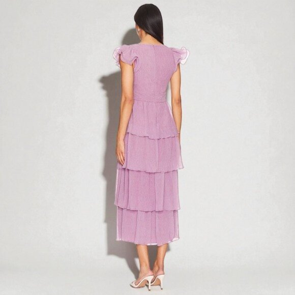 NWT ASTR Emporia Purple Pleated Tiered Midi Dress - Picture 8 of 10